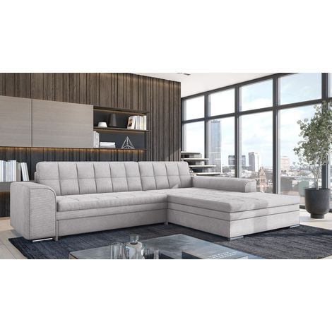 Ecksofa Schlafsofa Sofa LUSAKA in Stoff Lincoln Lichtgrau Ottomane Rechts