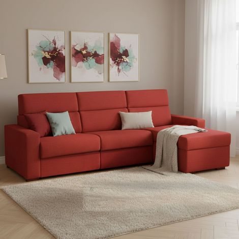 Divano Letto con Penisola Celleno, Sfoderabile, Contenitore Made in Italy, Idrorepellente Trasformabile in Letto Rete Elettrosaldata, 280x160 cm (1/5)