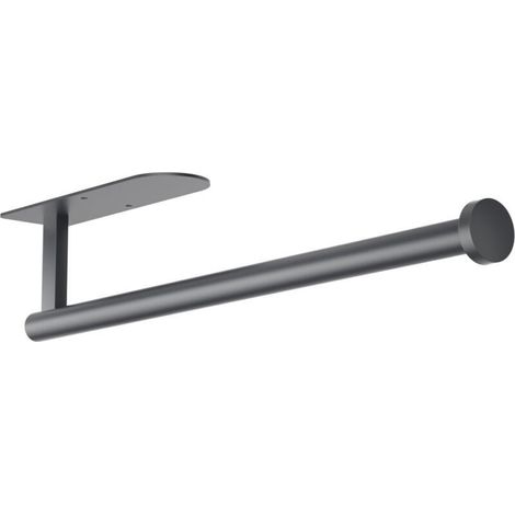 Grey stainless steel toilet paper holder, 34 cm long, for bathroom or kitchen, wall-mounted, can be glued to the wall without drilling, 1 piece (1/4)