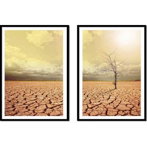 CUADRO ENMARCADO 53x73cm Díptico Conjunto de 2 cuadros Árbol Solitario Boho P2149 (1/3)