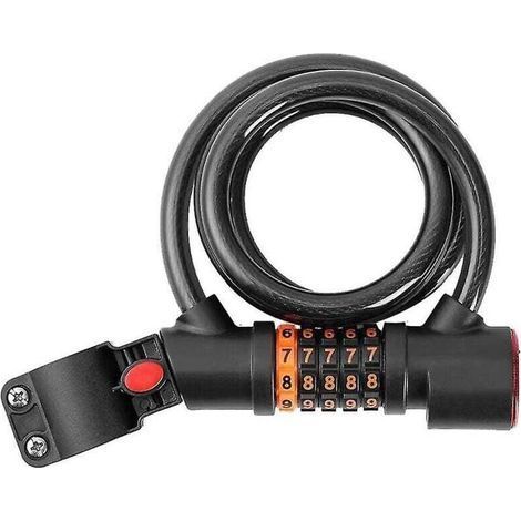 pair Câble antivol pour vélo avec code à 5 chiffres et mot de passe, antivol de sécurité enroulé avec feu arrière (1/3)