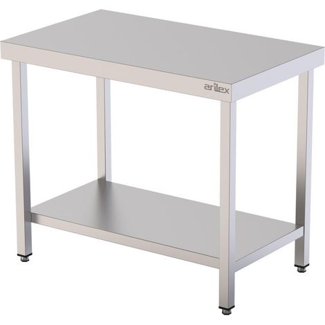 Table centrale inox - AISI 304 - Avec étagère - 1500x600x850 mm - Arilex (1/4)