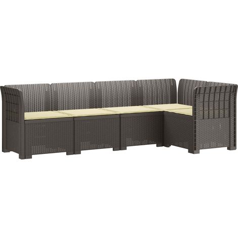 Canapé de Jardin 5 Places Modulaire en Polypropylène Aspect Rotin avec Coussins Gris Clair - PANGIVO (1/5)