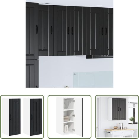 Küchenregal Schwarz -  Küchenschrank 2 pcs Schwarz 30 x 31 x 80 cm Holzwerkstoff (1/5)