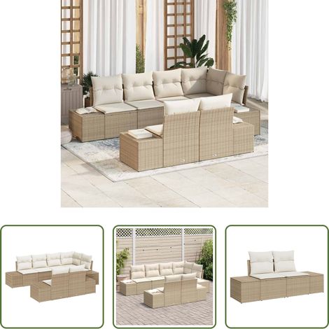Poly-Rattan - Gartensofa-set mit Speicher 7 pcs Beige und Creme Poly-Rattan (1/5)