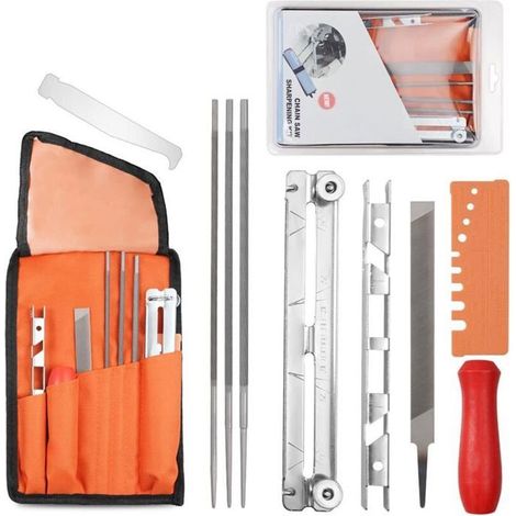 Kit d’affûtage de chaîne pour tronçonneuse – 10 pièces avec limes rondes, plate et pochette portable (1/5)