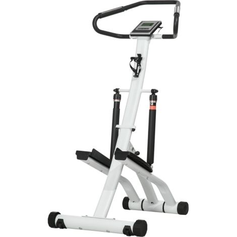 Foldable Stepper Machine with 12 Hydraulic Resistance Levels, LCD Monitor, Drink Holder for Home Fitness - Black and White