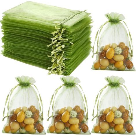 100 sacs de protection pour fruits. filets verts 8 x 12 pouces avec cordon de serrage. housses pour fruits B (1/3)