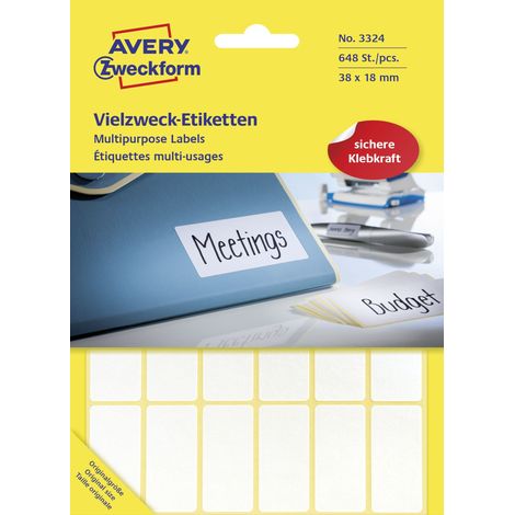 Universaletikett 38 x 18 mm (B x H) nicht wieder ablösbar Papier weiß 648 Etik./Pack. (1/5)