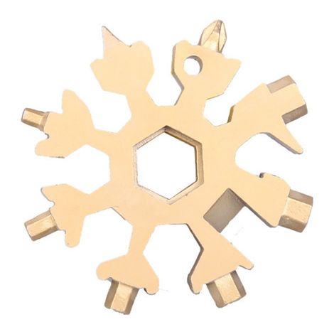 2 clé multifonctionnelle flocon de neige outil de réparation portable alliage matériel octogonal 18 en 1 main porte-clés tournevis ouvre-bouteille outil 6.2 6.2 cm or (1/2)
