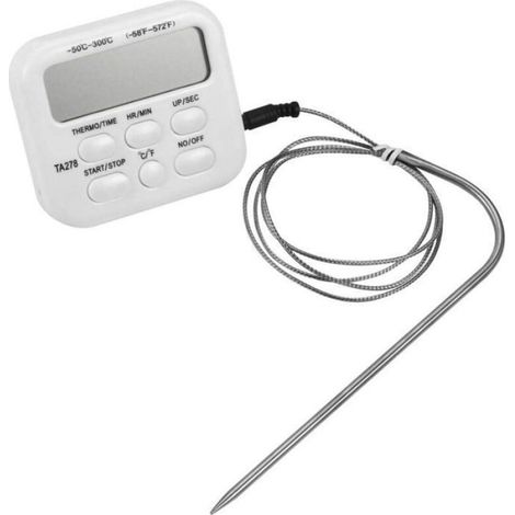 Thermomètre LCD Numérique Grand Écran, Minuteur, Horloge, Sonde pour Cuisson, Barbecue, Fumoir, Four (1/4)