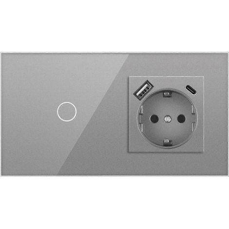 Prise murale 16 A avec interrupteur tactile, panneau en verre cristal, compatible avec les prises européennes (Russie, Espagne, Allemagne). (1/5)
