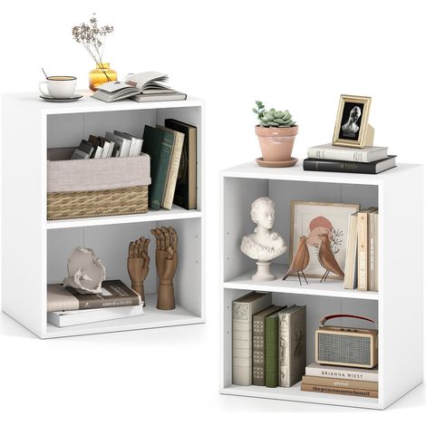Bibliothèque à 2 Cubes Ouverts 42 X 29,5 X 53,5 CM (Blanc,2) Meuble de Rangement à 3 Niveaux, Étagère Réglable à 5 Positions, pour Livres, Plantes, Étagère, pour Salon, Chambre, Bureau (1/5)