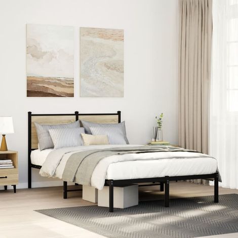 Metal Bed Frame without Mattress Sonoma Oak 120x190 cm Small Double vidaXL (1/5)