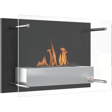 Einbau-Wandkamin mit Bioethanol, 0,9-Liter-Brenner, ca. 3 Stunden Brenndauer, 60 x 22 x 40 cm (L x B x H), schwarz