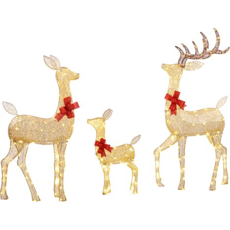 Outsunny 3-Piece Light Up Christmas Deer Family Set of 3 for Lawn Gold Tone (1/5)