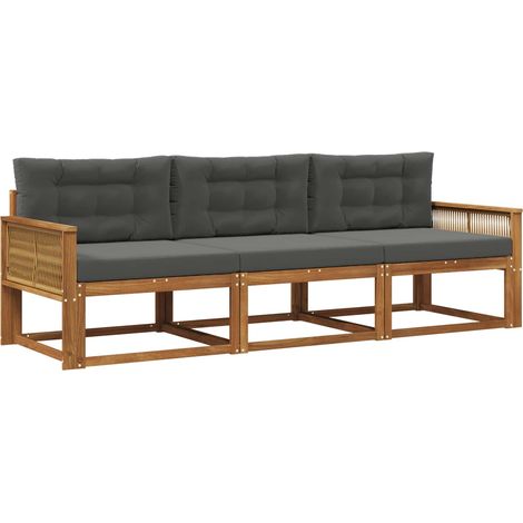 Set di divani da esterno con cuscino 3 pz Salotto da Giardino Naturale e Antracite (1/5)
