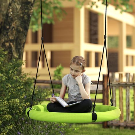 Balançoire nid, balançoire de jardin ronde, capacité de charge de 150 kg, hauteur réglable, verte (1/5)