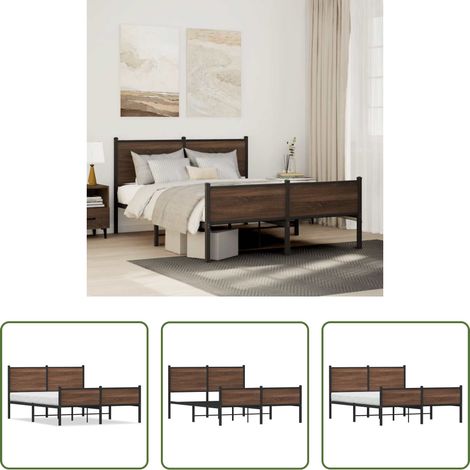 Cadre de lit - Cadre de lit en métal sans matelas chêne marron 140x190 cm (1/5)
