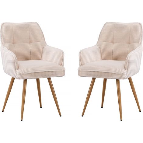 Habitat Et Jardin – Lot de 2 chaises en velours côtelé Mayra – Dimensions 55 x 55 x 84 cm – Assise 43 x 50 x 51 cm – Structure métal – Beige (1/4)