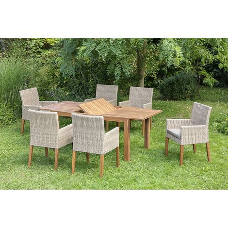 Ranzano Set 7tlg 6 Sessel Tisch 150(200)x90cm Kissen