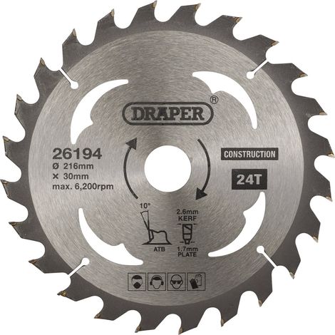 26194 TCT Lame de scie circulaire 216 x 30 mm 24 dents Argenté Taille unique