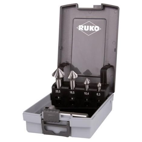 RUKO  Juego  de  avellanadores  cónicos  y  desbarbadores  DIN  335  Forma  C  90°  HSSE-Co  5  en  caja  de  plástico  -  5  piezas  -  102154ERO