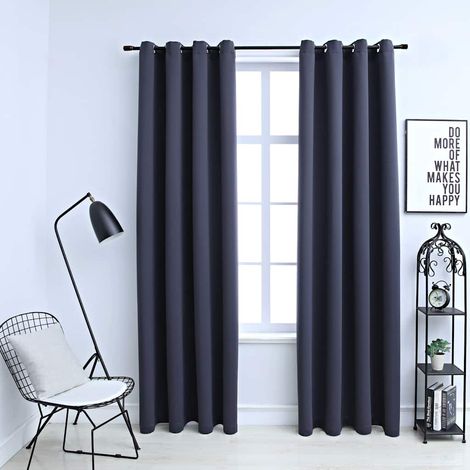 vidaXL Cortinas opacas con anillas de metal 2 pzs antracita 140x225 cm (1/5)