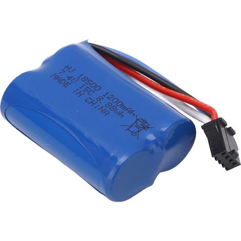 Batterie lithium 7,4 V 1200 mAh 8,88 Wh pour voitures RC (type crawler) avec connecteur SM 4P (bleue). (1/5)