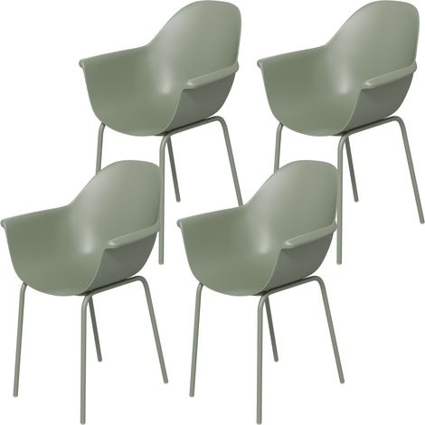 Set de 4 chaises de jardin vertes en plastique et métal avec dossier et accoudoirs, charge max 120 kg (1/5)