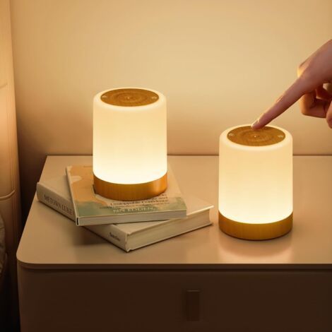 RHG Lot de 2 Lampe de Chevet LED Sans Fil - 13 Couleurs Réglables, Commande Tactile et Télécommande - Veilleuse Rechargeable USB, Design Cylindre Haut - pour Chambre et Décoration (1/4)