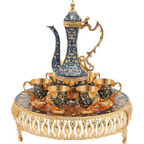 Service à thé, théière et six tasses à thé, design européen, BLEU PROFOND, Ensemble de huit pièces (1/2)