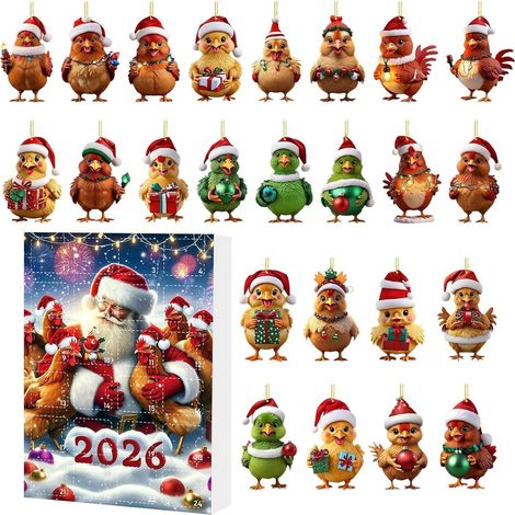 Calendrier de l'Avent 2D en acrylique, mignon poussin, décoration de voiture pour cheminée ou fête de Noël (1/5)