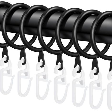 40 schwarze Metall-Vorhangringe und -Haken, 30 mm Innendurchmesser, geeignet für Duschvorhänge und schwarze Vorhänge.