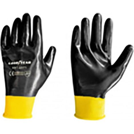 Goodyear guanti in nitrile taglia 9 colore nero con fascia gialla, guanti da lavoro (1/3)