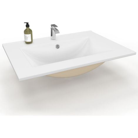 Vasque à encastrer rectangle en céramique blanche L. 61 x l. 46 x H. 17 cm