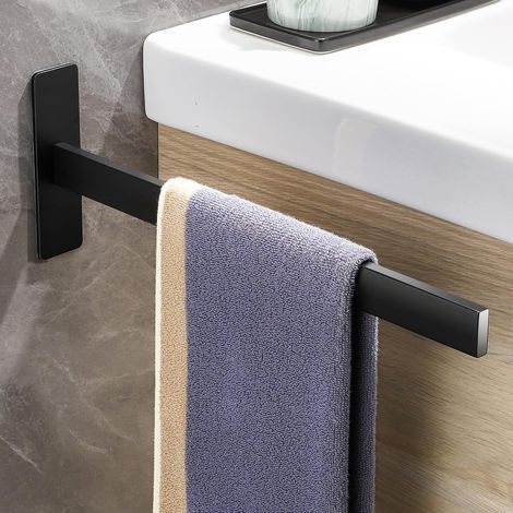Porte-serviettes sans perçage, porte-serviettes à un bras, porte-serviettes auto-adhésif, porte-serviettes carré en acier inoxydable mat, porte-serviettes mural pour salle de bain et cuisine, noir, 38 (1/5)
