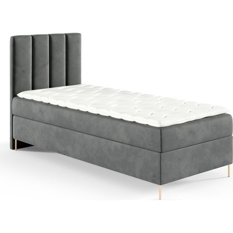 Sofello Boxspringbett 100x200 cm Grau Velour Samt goldene Beine Ehebett Kinderbett Polsterbett aus Samt (1/2)