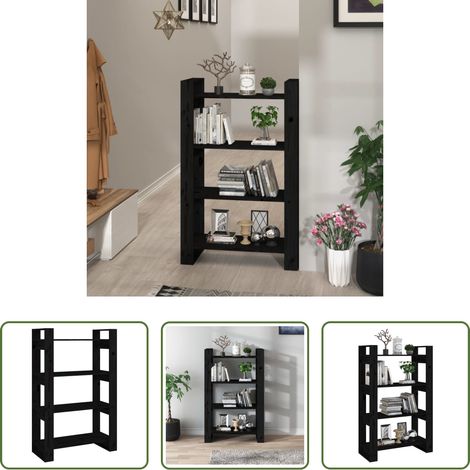 vidaXL Holzregal - Bücherregal/Raumteiler Schwarz 80x35x125 cm Massivholz Kiefer (1/5)