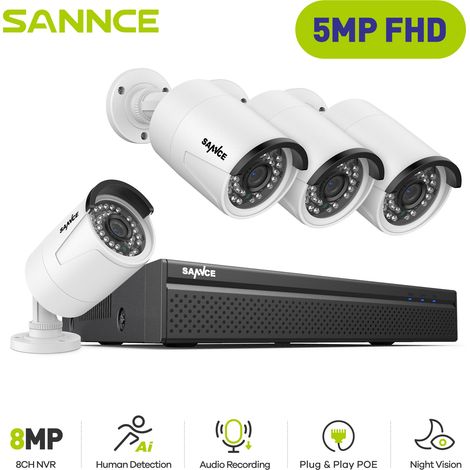 SANNCE 5MP H.264+ PoE NVR 8CH POE Surveillance Kit with 4 CCTV Cameras 5MP Recorder Indoor IP66 Waterproof Security Camera System outdoor, without HDD (1/5)