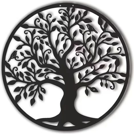 Lntyq Décoration murale en métal Cadre Arbre de Vie Deco murale noir industri Tableau grand modern original pour salon ,40 x 40 cm