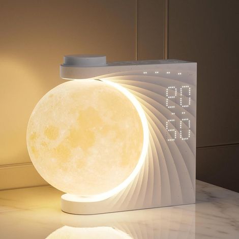 Réveil lumineux lampe lune avec clair de lune RVB et sons naturels – 2 réveils, 8 couleurs, 3 niveaux de luminosité – Veilleuse pour femmes, filles et garçons