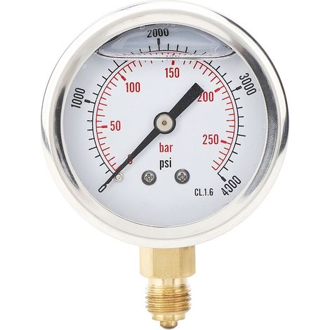 Manomètre radial avec glycérine, 0-250 bar, raccord 1/4 BSP, dimensions 90x68x68 mm, jauge de pression robuste pour usage industriel (1/5)