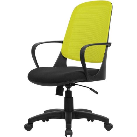 Dmora - Chaise de bureau Dbink, Chaise de travail en maille avec accoudoirs, Siège de bureau ergonomique, 61x60h99/108 cm, Noir et Jaune (1/3)