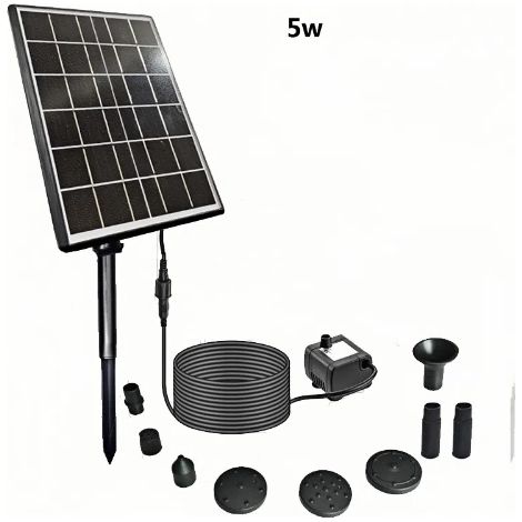 Pompe à eau sans balais solaire pour fontaines, équipée d'un panneau solaire 9V 5W, débit 200L/H . (1/4)
