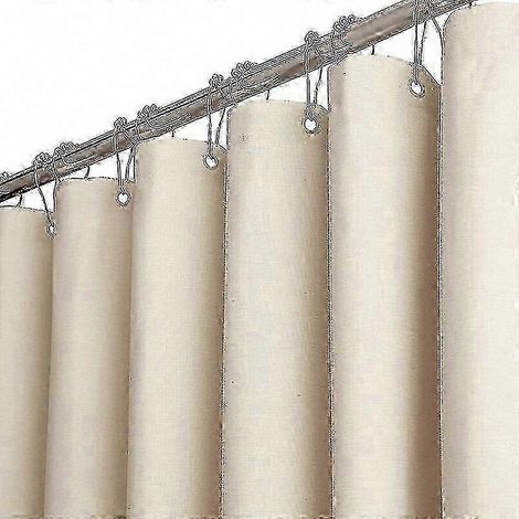 Rideau de douche extra long 180 x 240 cm en polyester texturé lin, set hôtel luxe avec 12 crochets en plastique, tissu épais résistant, grand format pour salle de bain. (1/5)