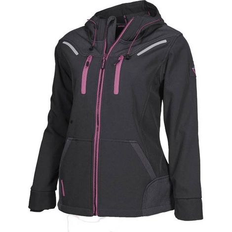 Blouson de Travail en Softshell Femme Florence - Taille L - Noir/Fuchsia - Résistant et Confortable - D-Work