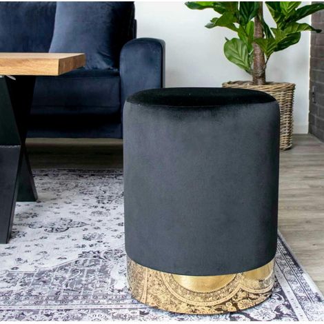 Pouf en velours noir sur base dorée BRUGES (1/3)