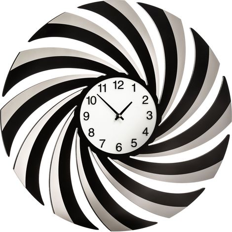 Premier Housewares Wall Clock Black Mirrored Clocks For Living Room / Bedroom / Contemporary Curved Swirl Design MDF Clocks 5 x 60 x 60