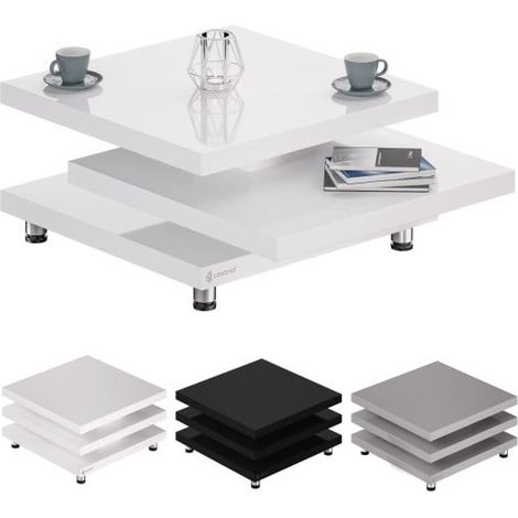 Table Basse de Salon 3 Niveaux pivotant blanc 72 cm (1/3)